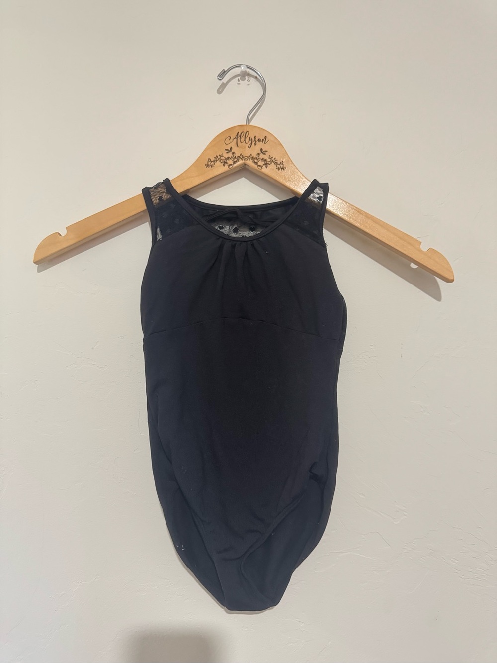Bloch Girls Black High Neck Tank Leotard Lace Mesh Back Size 4-6